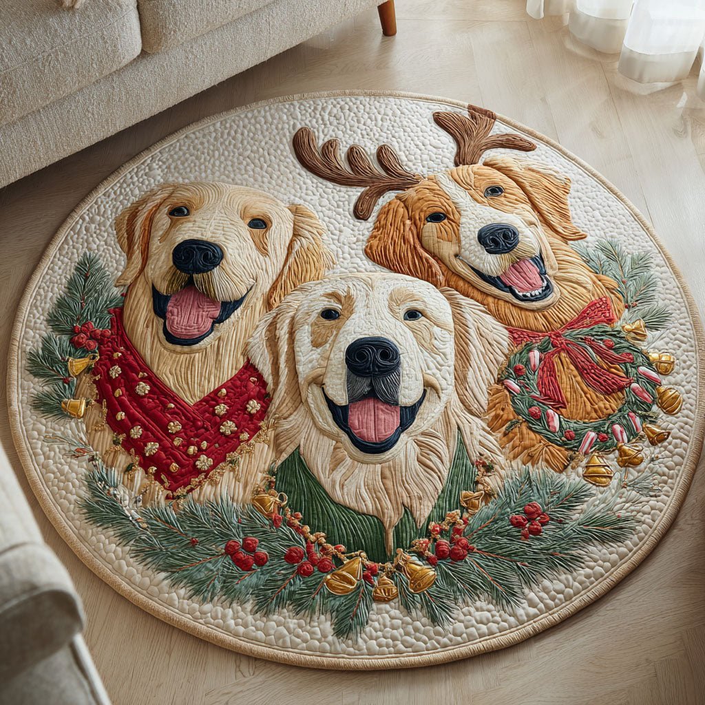 Christmas Pup Round Mat Rug - washable non-slip printed rug