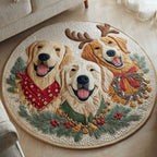 Christmas Pup Round Mat Rug - washable non-slip printed rug