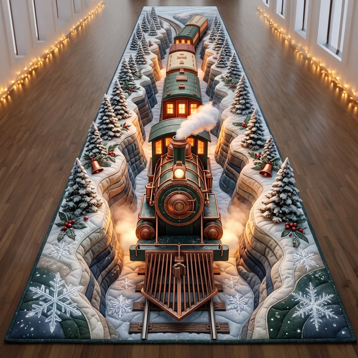Christmas Railway Runner Rug - Seasonal Design | Festive Runner Rug - washable non-slip printed rug
