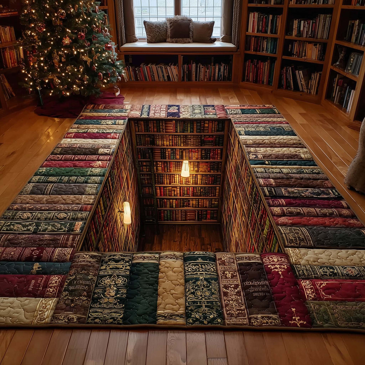 Christmas Reading Vault area rug in a living room