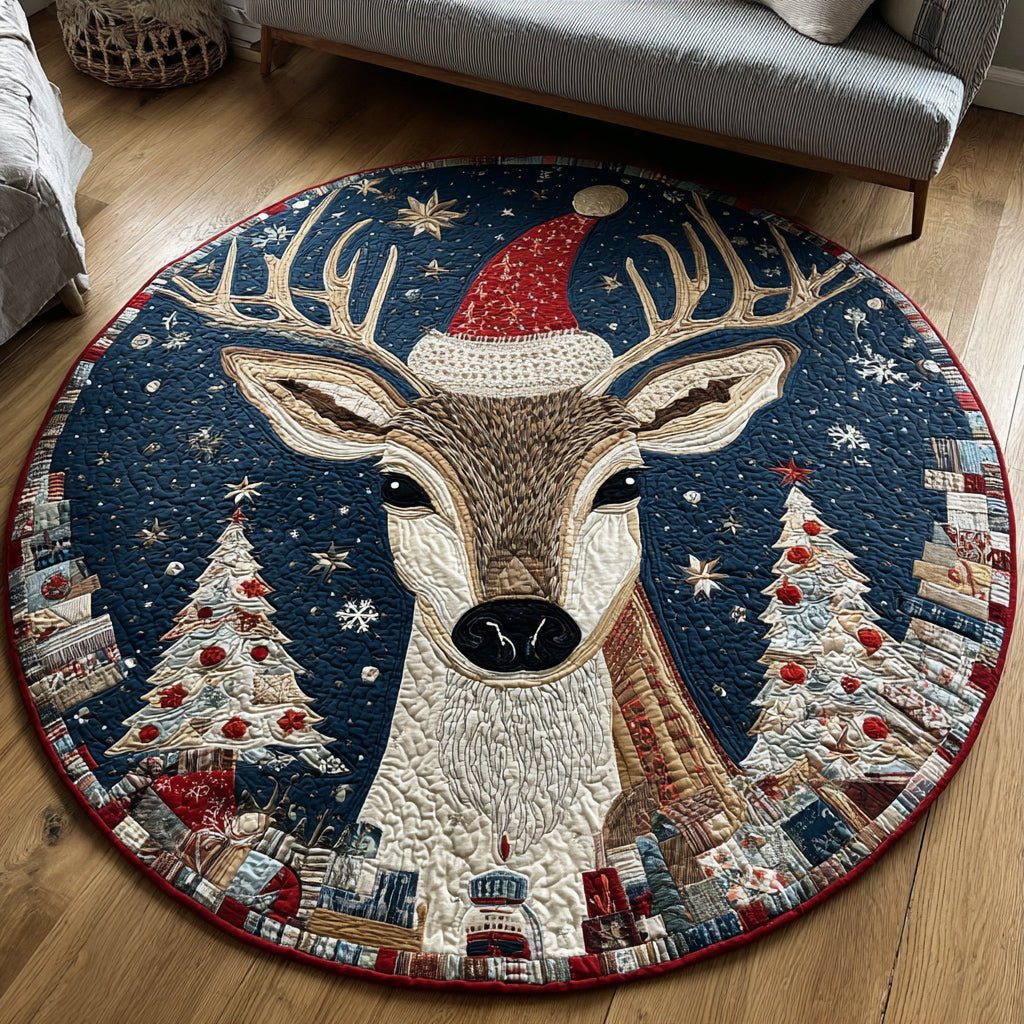 Christmas Reindeer Round Mat Rug - washable non-slip printed rug