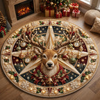 Christmas Reindeer Star Round Mat Rug - Seasonal Design | Festive Home Decor - washable non-slip printed rug