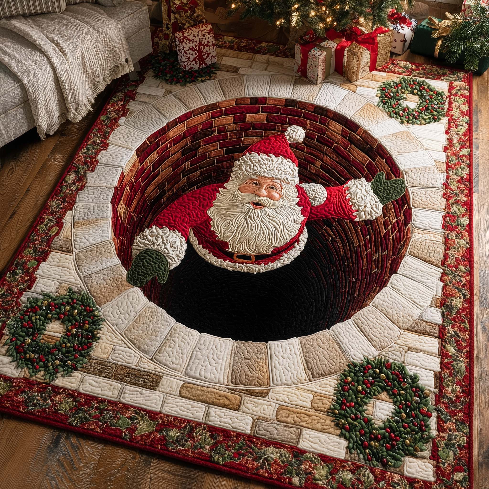 Christmas Santa Delight area rug in a living room