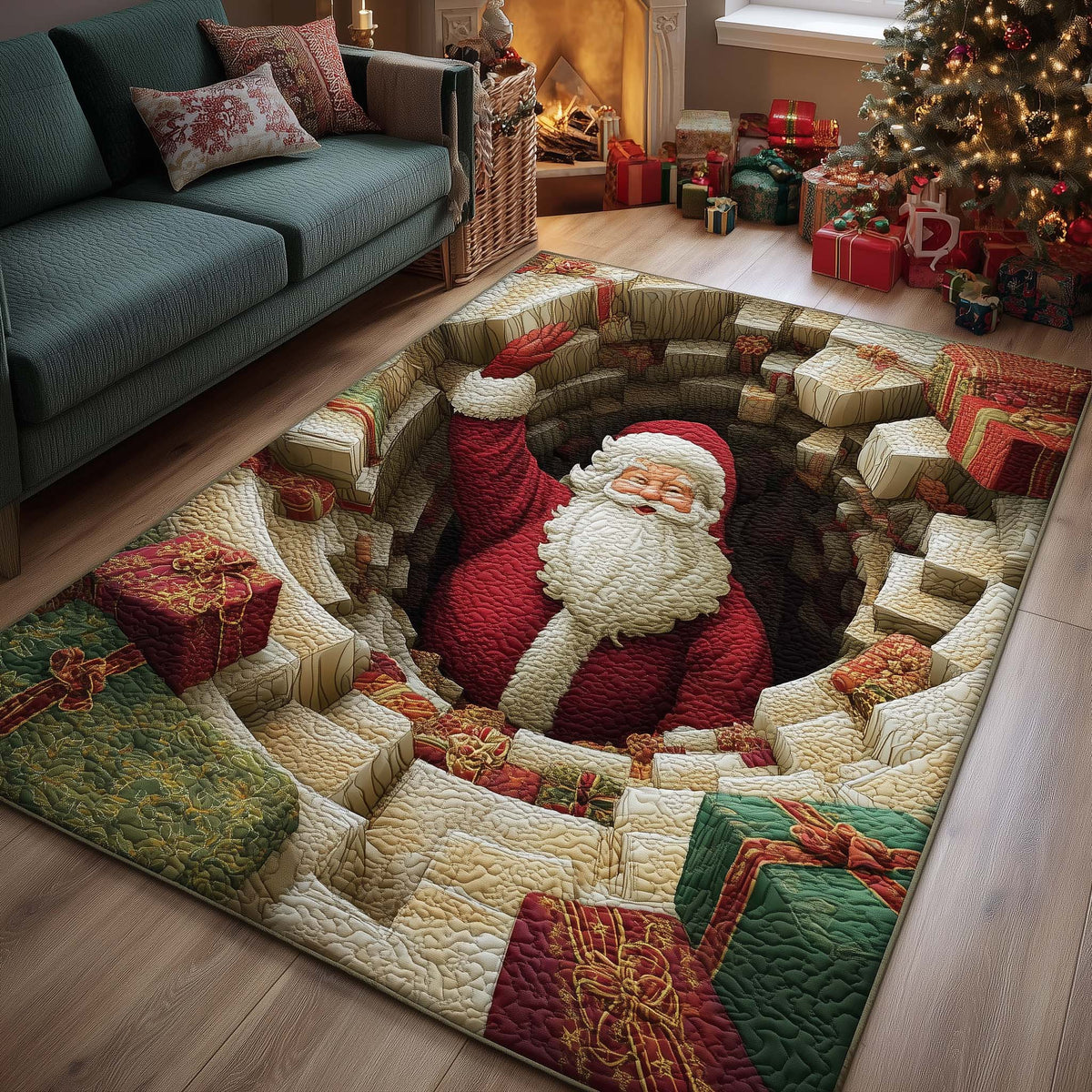 Christmas Santa Journey area rug in a living room