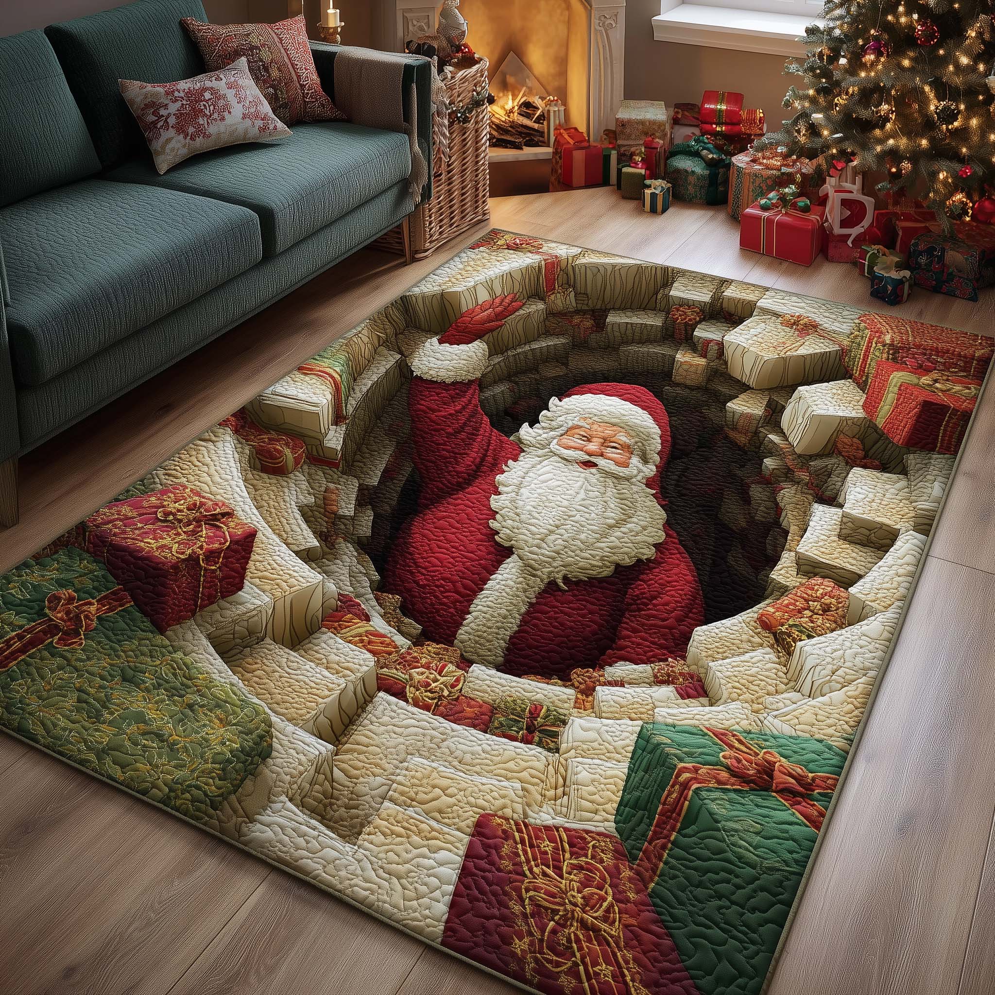 Christmas Santa Journey area rug in a living room