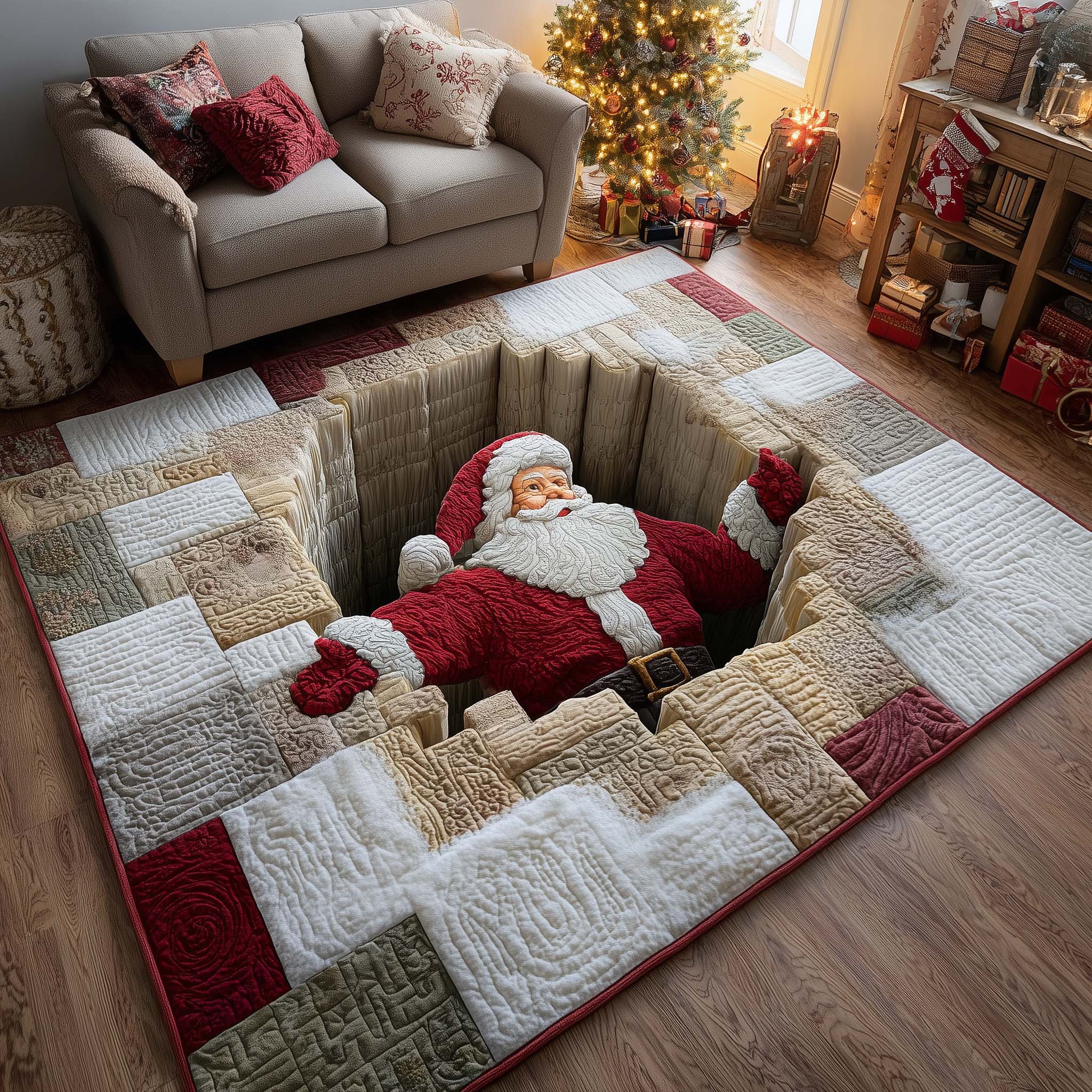 Christmas Santa Journey area rug in a living room
