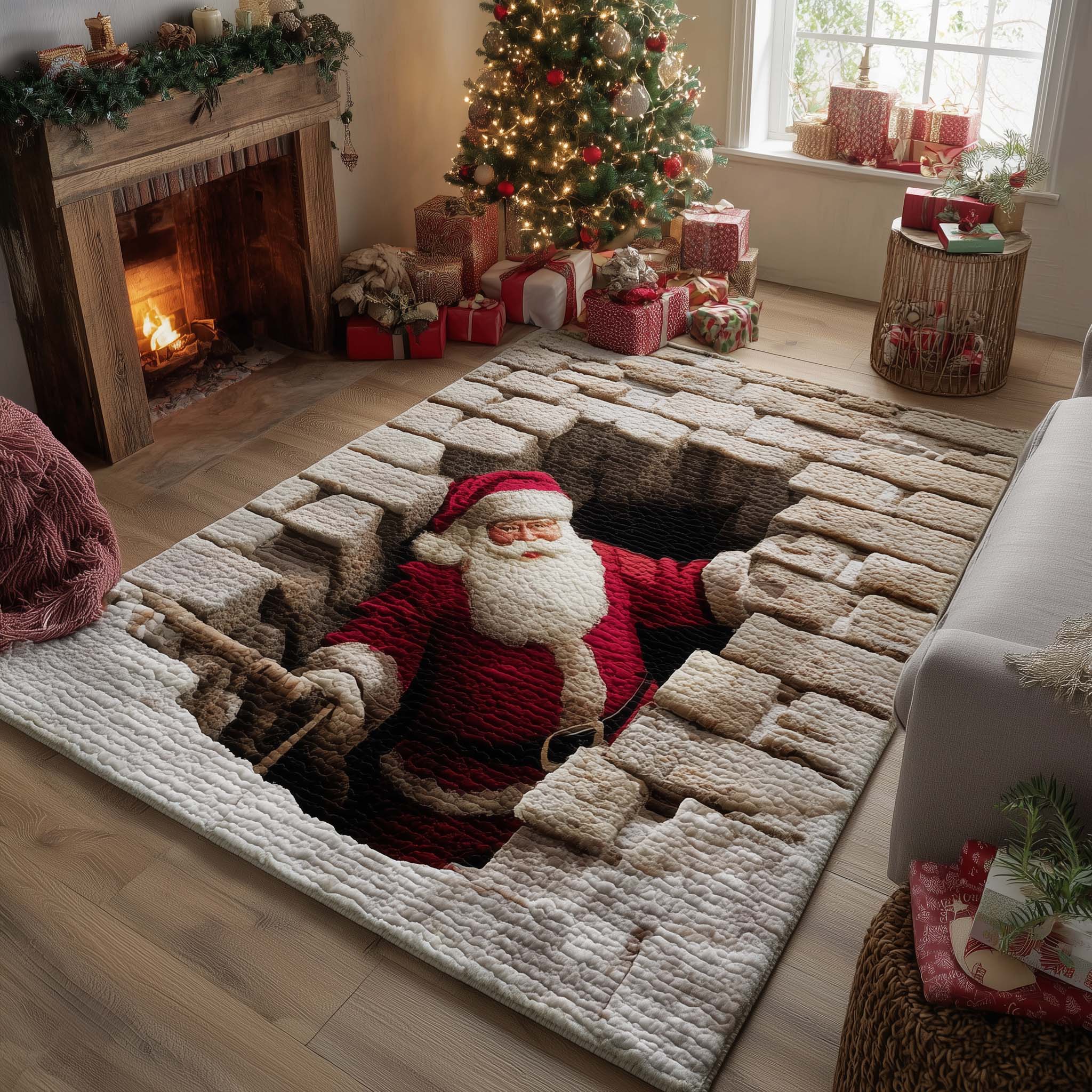 Christmas Santa Journey area rug in a living room