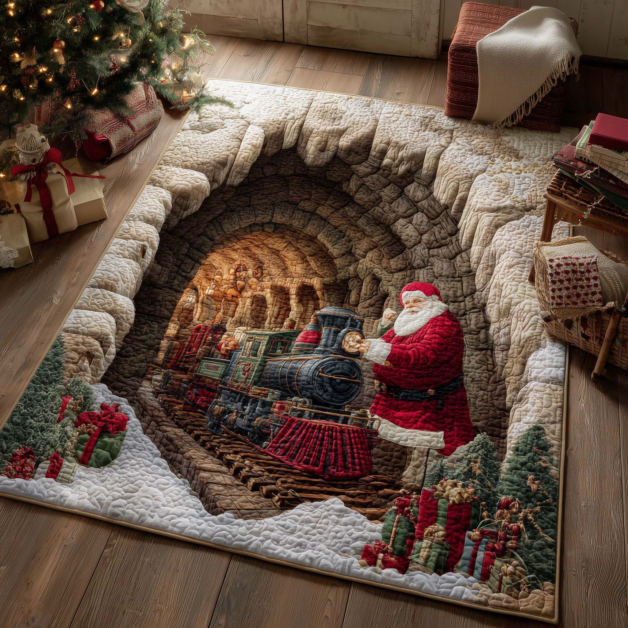 Christmas Santa Journey area rug in a living room