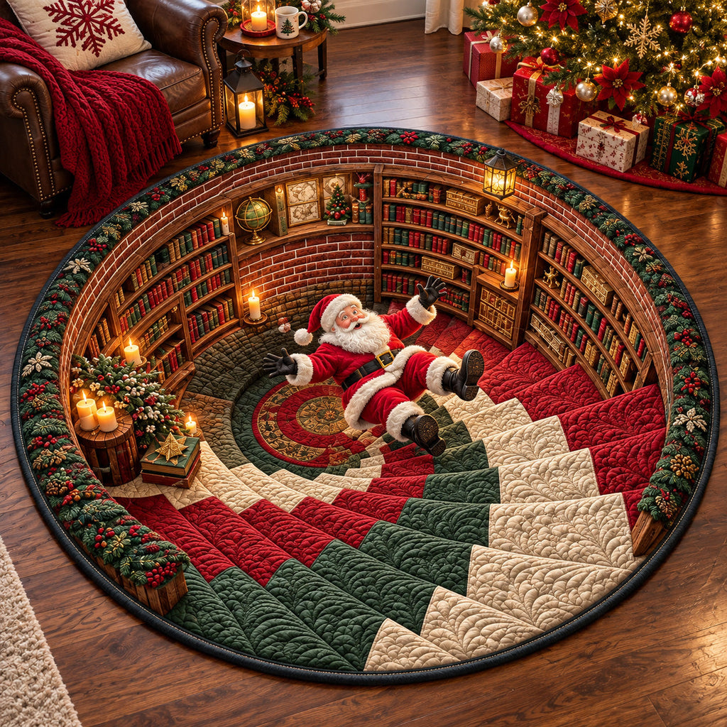 Christmas Santa Vortex Round Mat Rug - Seasonal Design | Festive Home Decor - washable non-slip printed rug