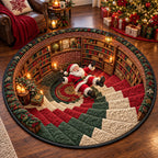 Christmas Santa Vortex Round Mat Rug - Seasonal Design | Festive Home Decor - washable non-slip printed rug