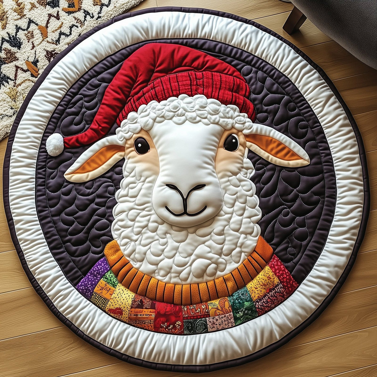 Christmas Sheep Round Mat Rug - washable non-slip printed rug