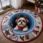 Christmas Shih Tzu Magic Round Mat Rug - Seasonal Design | Festive Home Decor - washable non-slip printed rug