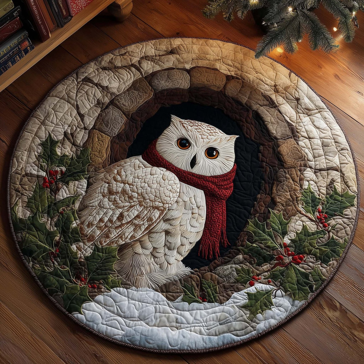 Christmas Snowy Owl Christmas Round Mat Rug - washable non-slip printed rug