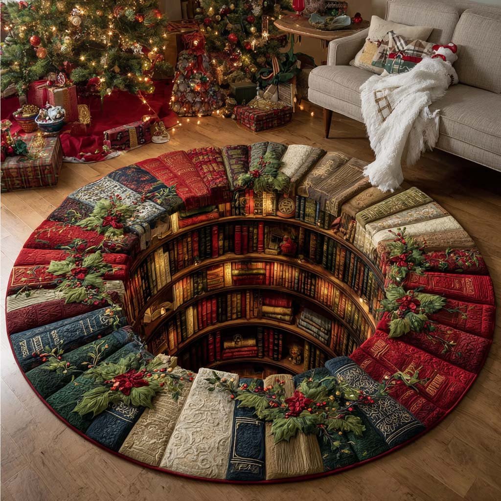 Christmas Stacks Round Mat Rug - washable non-slip printed rug