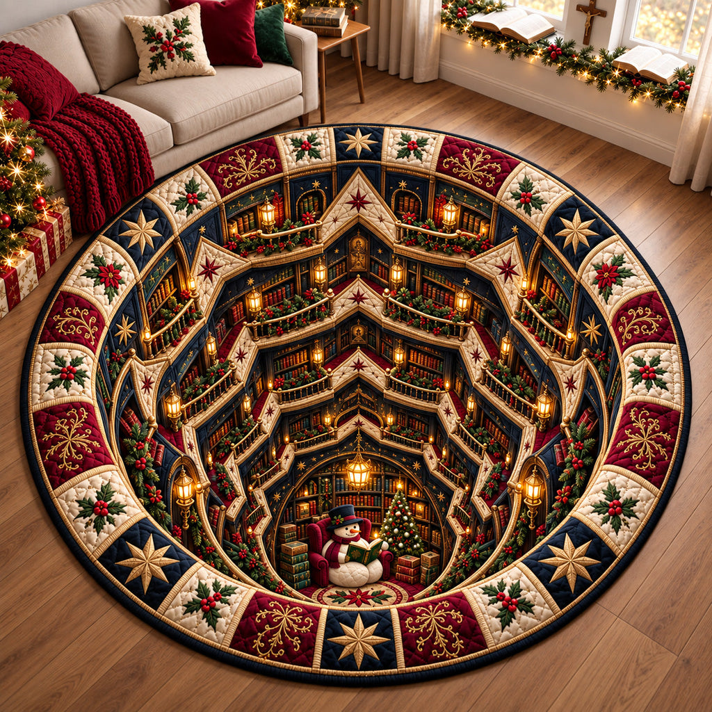 Christmas Star Library Round Mat Rug - Seasonal Design | Festive Home Decor - washable non-slip printed rug