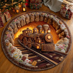 Christmas Steam Cavern Round Mat Rug - washable non-slip printed rug