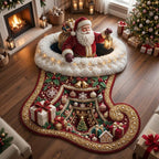 Christmas Stocking Custom Shape Area Rug - Seasonal Design | Die-Cut Non-Slip Rug - washable non-slip printed rug