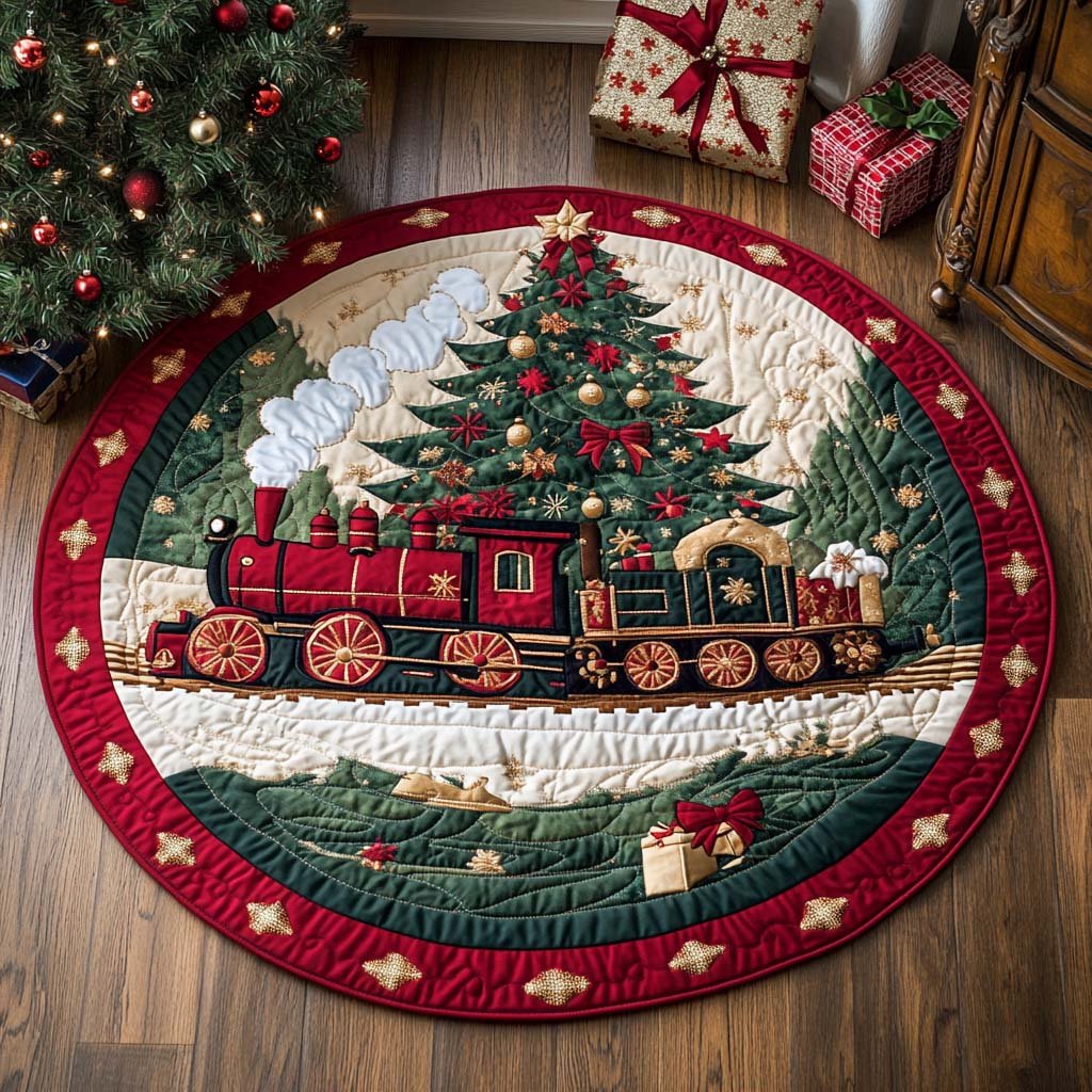 Christmas Toy Train Round Mat Rug - washable non-slip printed rug