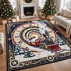Christmas Train Clock area rug in a living room