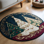Christmas Tree Trio Round Mat Rug - washable non-slip printed rug