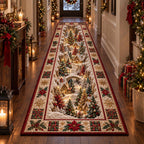 Christmas Tree Walk Runner Rug - Seasonal Design | Festive Runner Rug - washable non-slip printed rug