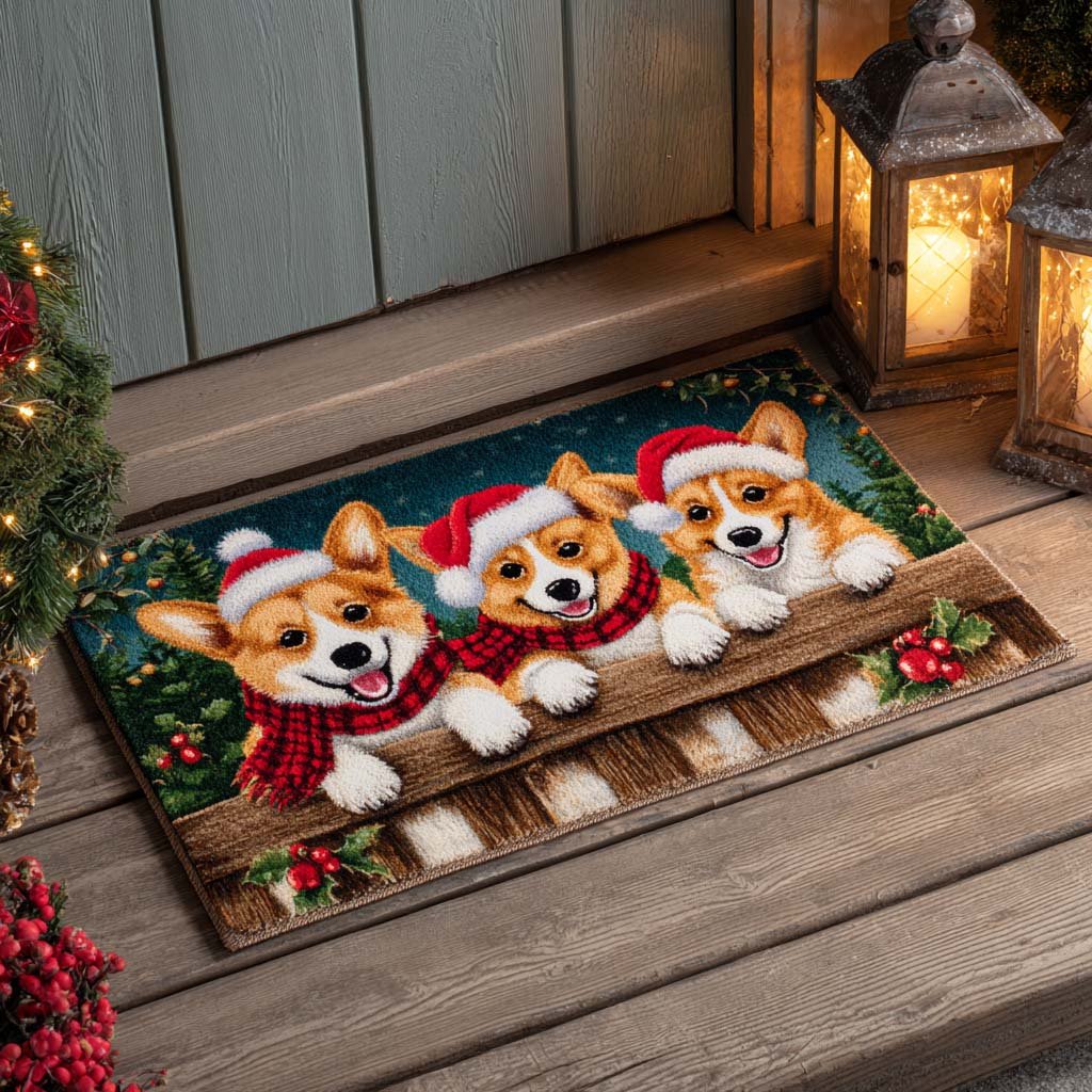 Christmas Trio Corgis Doormat - Faith Inspired Design | Printed Welcome Doormat