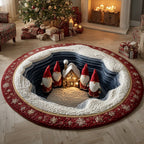 Christmas Village Gnomes Round Mat Rug - washable non-slip printed rug