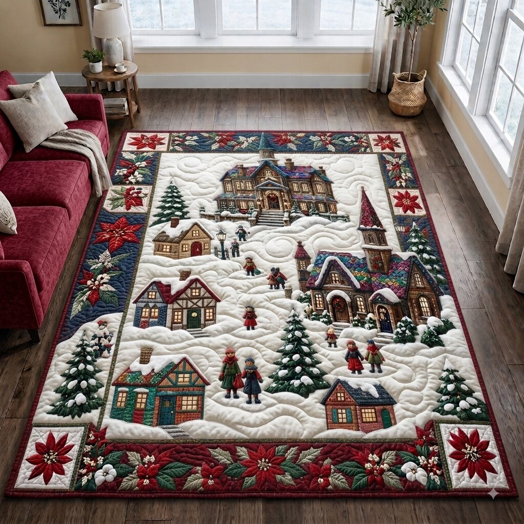 Christmas Village Lights area rug in a living room