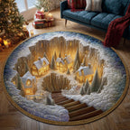 Christmas Village Round Mat Rug - washable non-slip printed rug