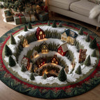 Christmas Village Round Mat Rug - Nature Design | Serene Home Decor
