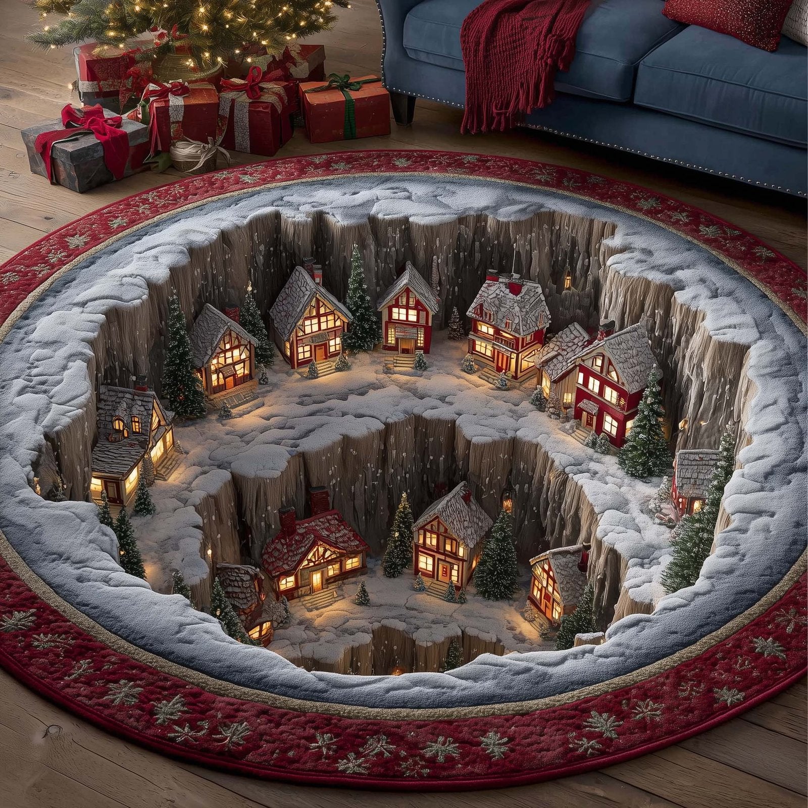 Christmas Village Round Mat Rug - Nature Design | Serene Home Decor