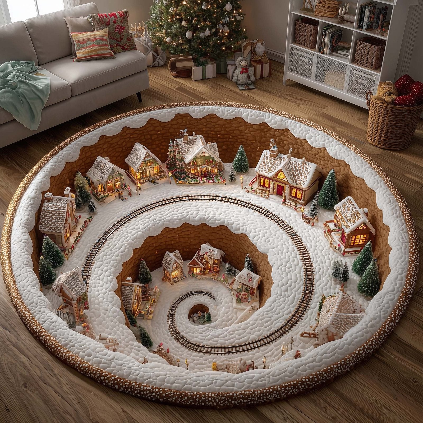 Christmas Village Round Mat Rug - Nature Design | Serene Home Decor