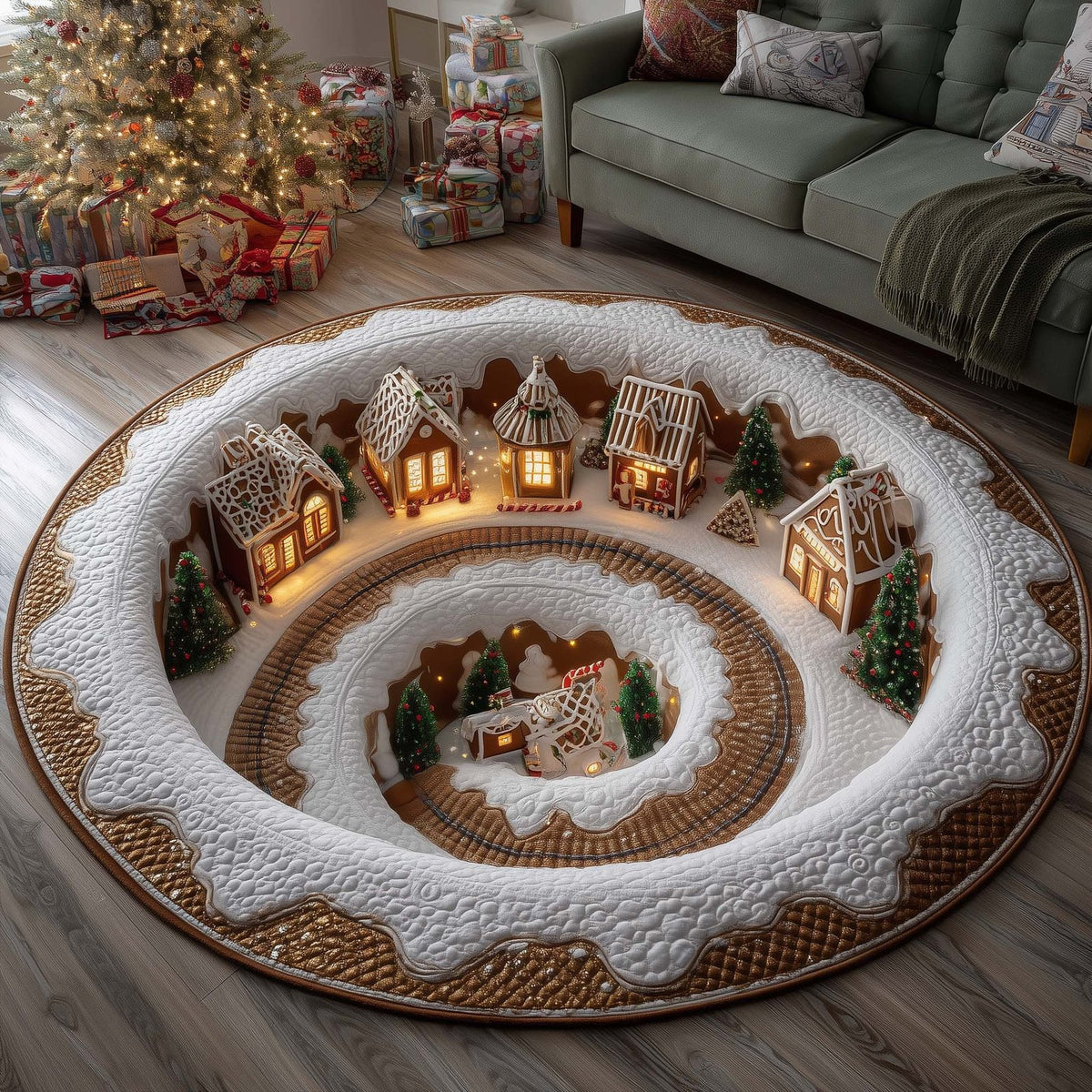 Christmas Village Round Mat Rug - Nature Design | Serene Home Decor
