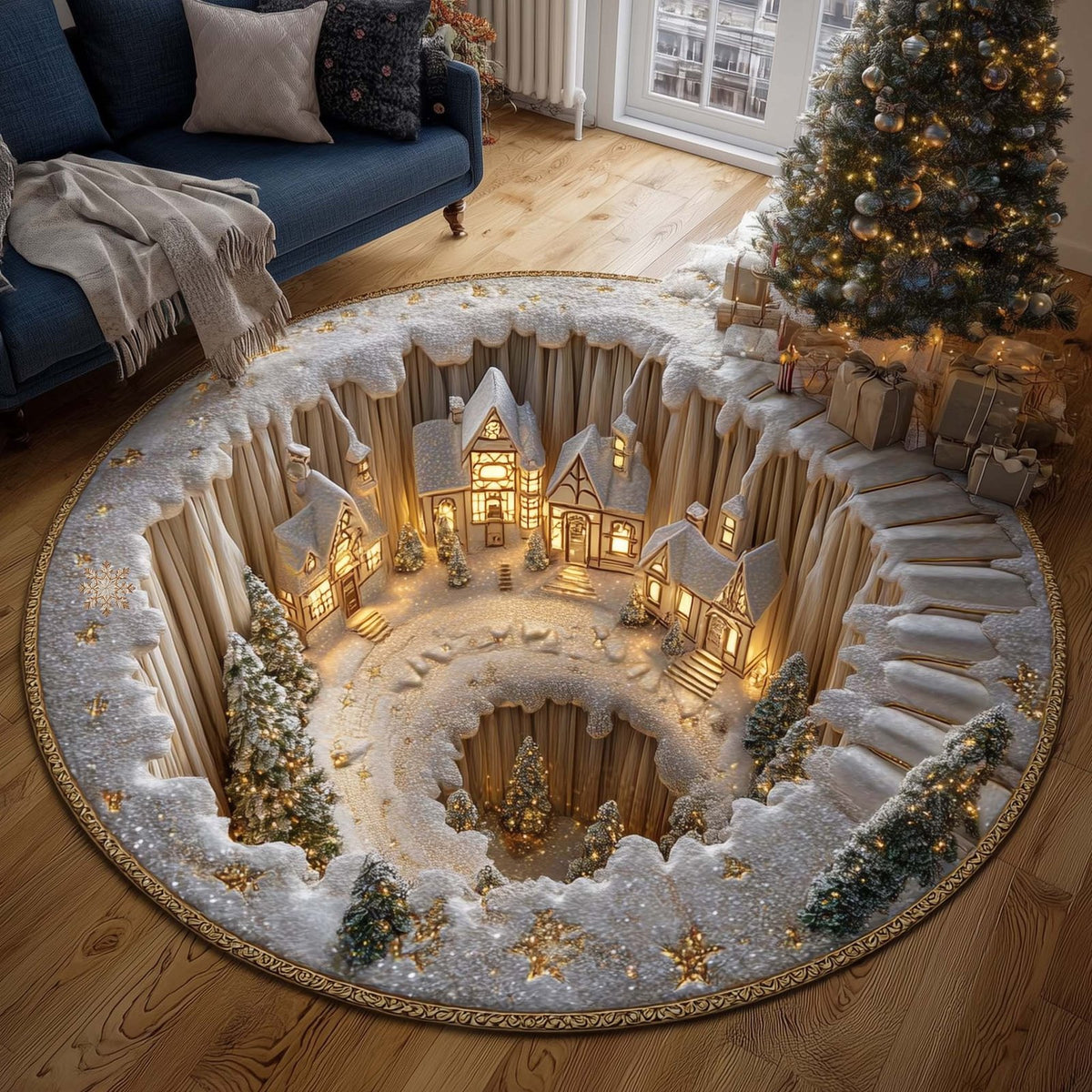 Christmas Village Round Mat Rug - Nature Design | Serene Home Decor