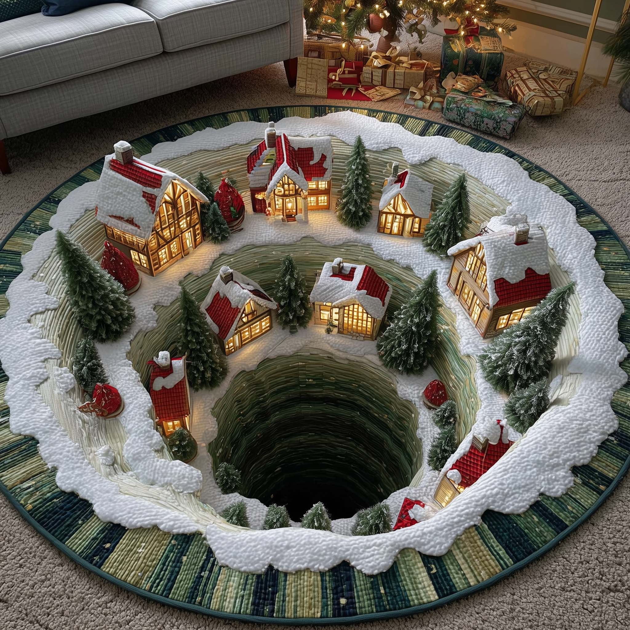 Christmas Village Round Mat Rug GFTOTP15437