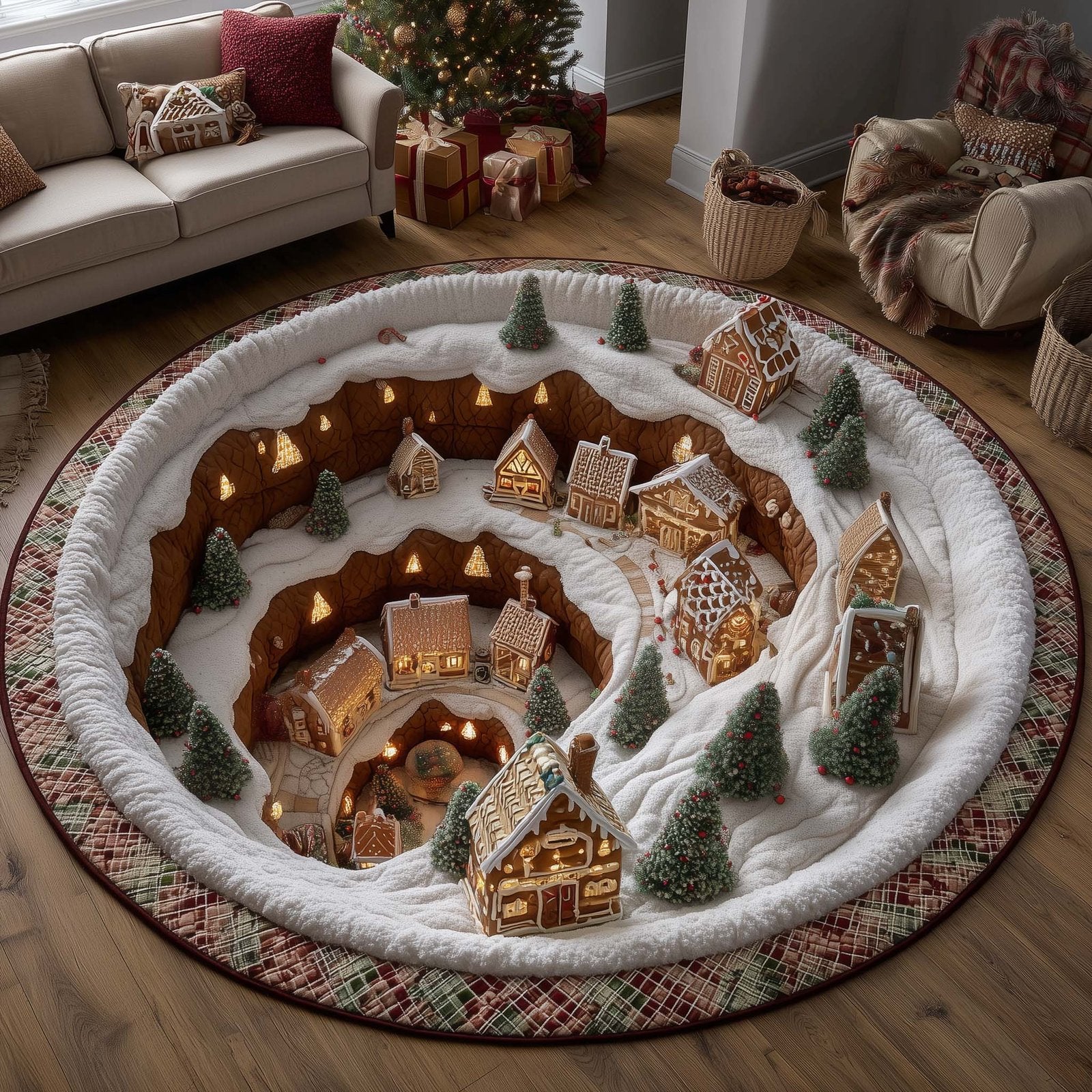 Christmas Village Round Mat Rug - Nature Design | Serene Home Decor