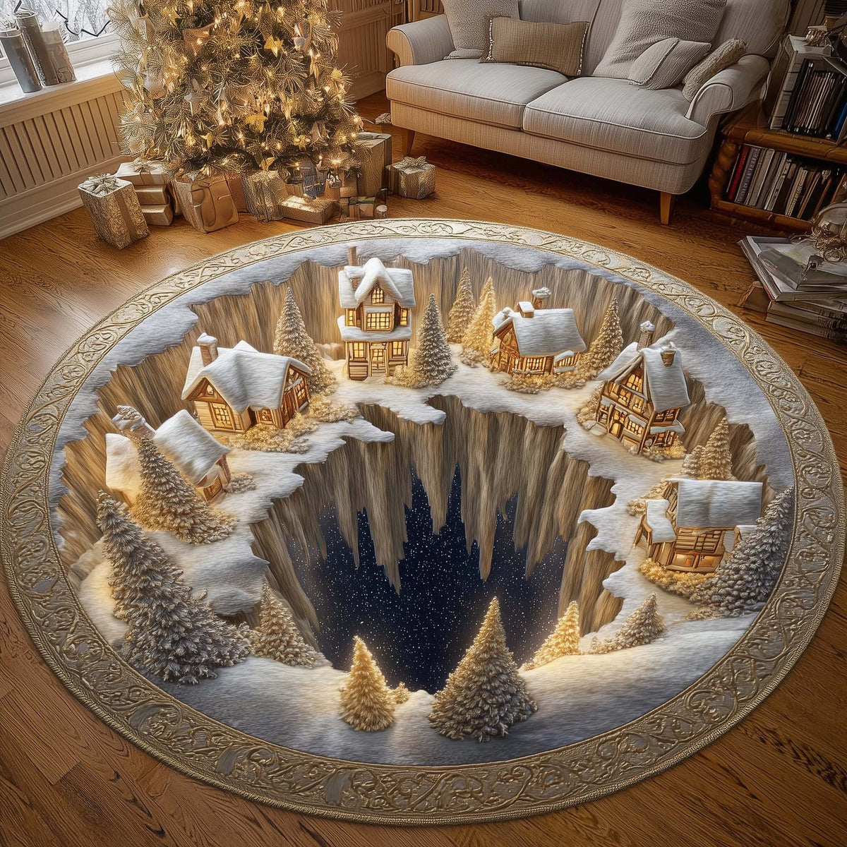 Christmas Village Round Mat Rug - Nature Design | Serene Home Decor