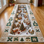 Christmas Village Runner Rug - Seasonal Design | Festive Runner Rug - washable non-slip printed rug