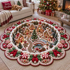 Christmas Village Wonder Custom Shape Area Rug - Seasonal Design | Die-Cut Non-Slip Rug - washable non-slip printed rug