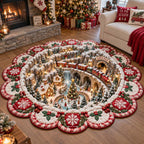 Christmas Village Wonder Custom Shape Area Rug - Seasonal Design | Seasonal Shaped Rug - washable non-slip printed rug