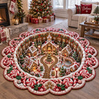 Christmas Village Wonder Custom Shape Area Rug - Seasonal Design | Seasonal Die-Cut Rug - washable non-slip printed rug