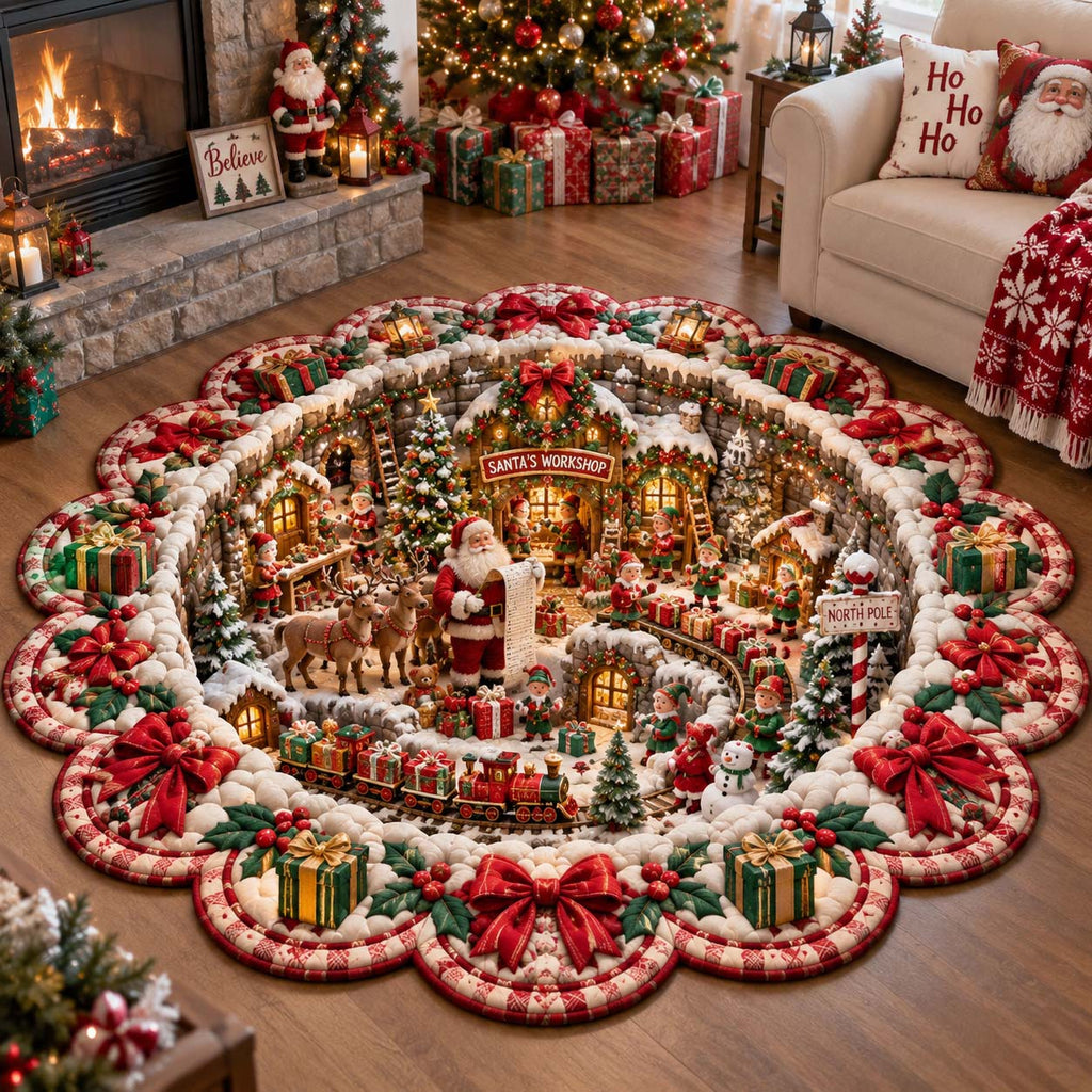 Christmas Village Wonder Custom Shape Area Rug - Seasonal Design | Seasonal Cut-Out Rug - washable non-slip printed rug