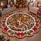Christmas Village Wonder Custom Shape Area Rug - Seasonal Design | Seasonal Cut-Out Rug - washable non-slip printed rug