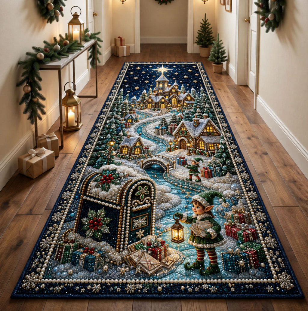 Christmas Winter Mail Runner Rug - Seasonal Design | Festive Runner Rug - washable non-slip printed rug