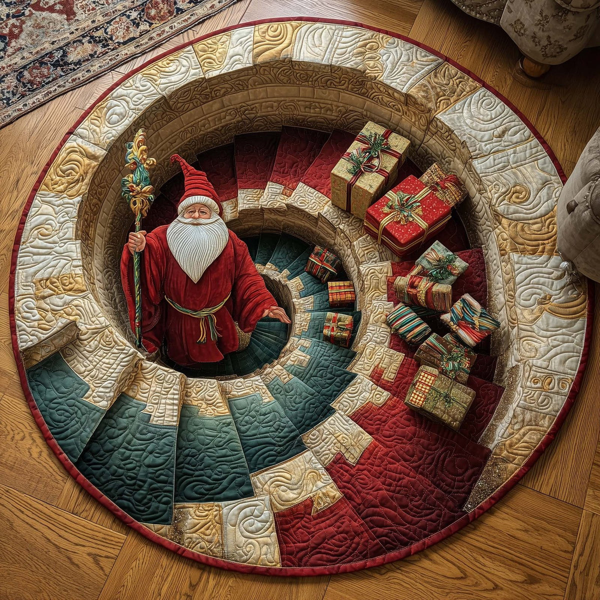 Christmas Wizard Spiral Round Mat Rug - washable non-slip printed rug