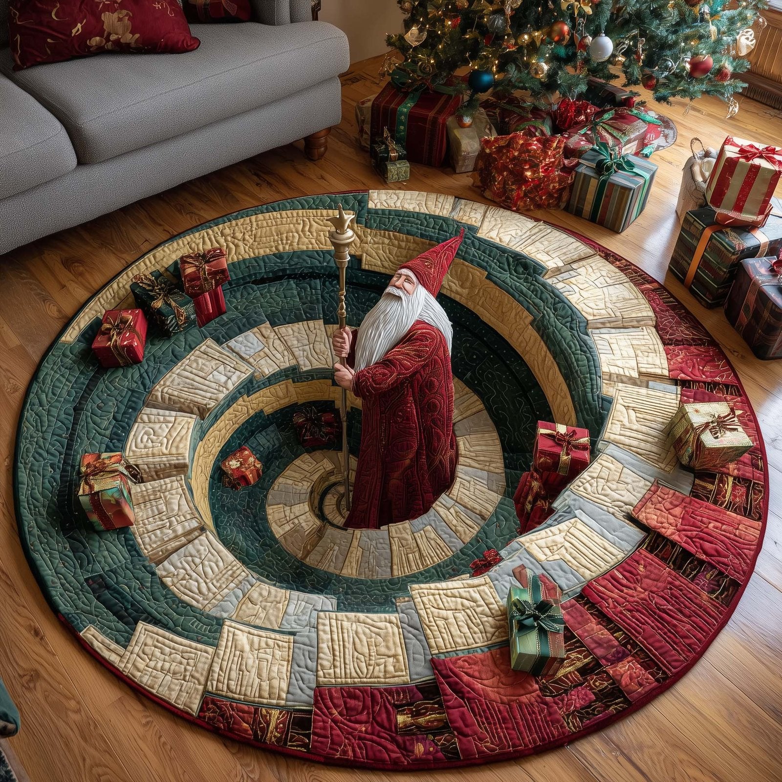 Christmas Wizard Spiral Round Mat Rug - Nature Design | Serene Home Decor