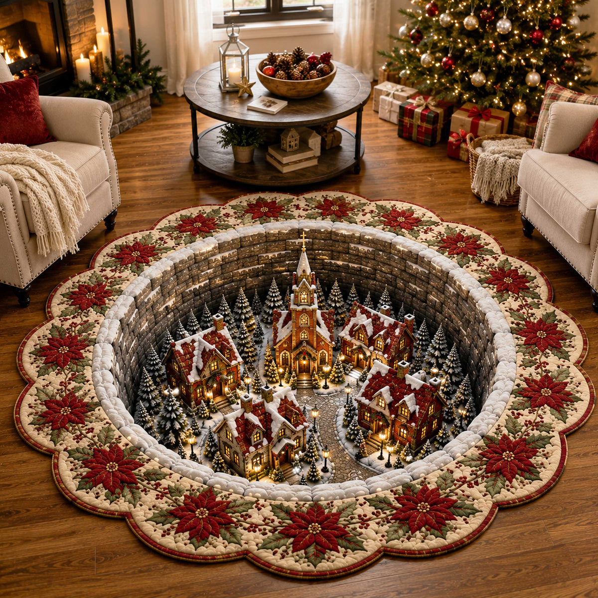 Christmas Wonderland Custom Shape Area Rug - Seasonal Design | Die-Cut Non-Slip Rug - washable non-slip printed rug