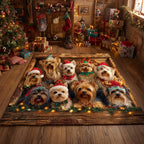 Christmas Yorkie area rug in a living room