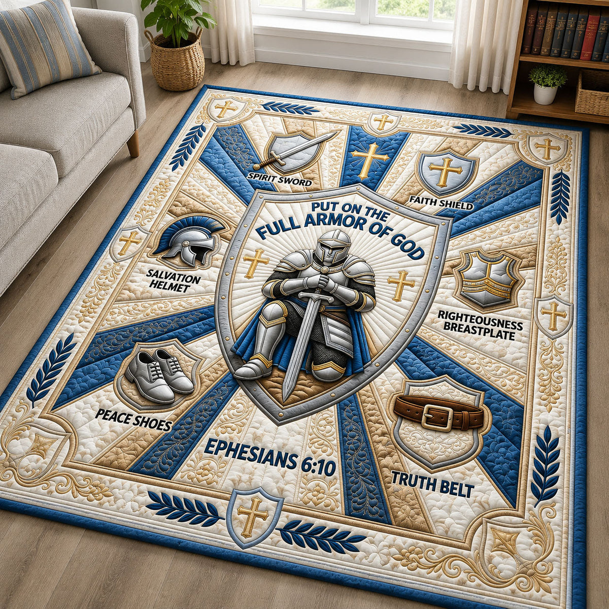Chritian Faith area rug in a living room