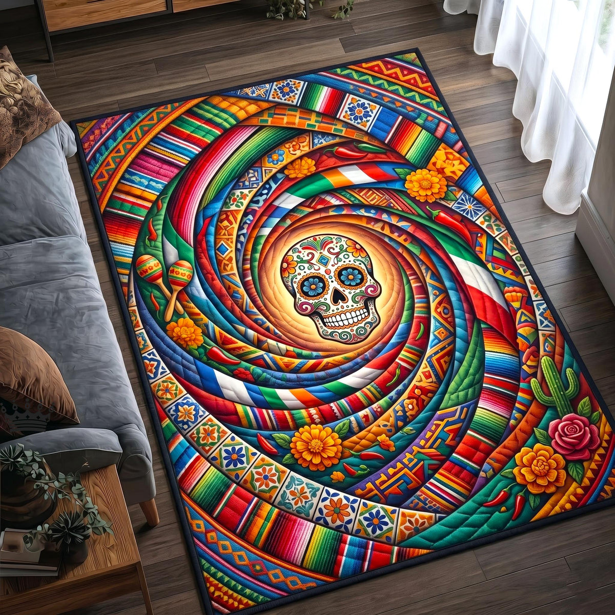 Cinco Fiesta area rug in a living room